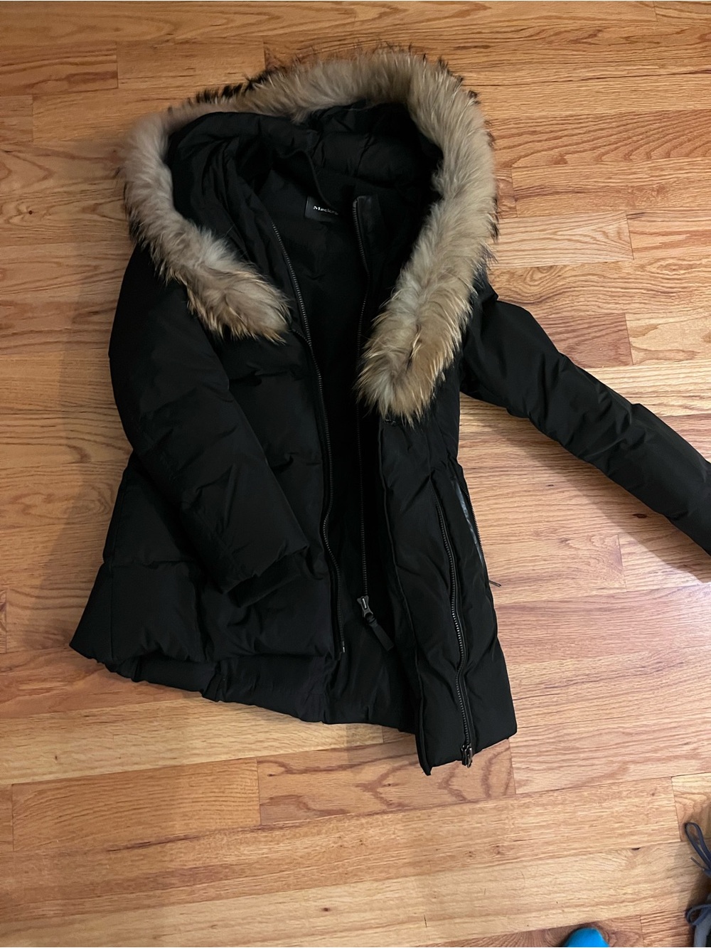 Mackage hooded Parker with down filling, leather trim, & authentic fur trim